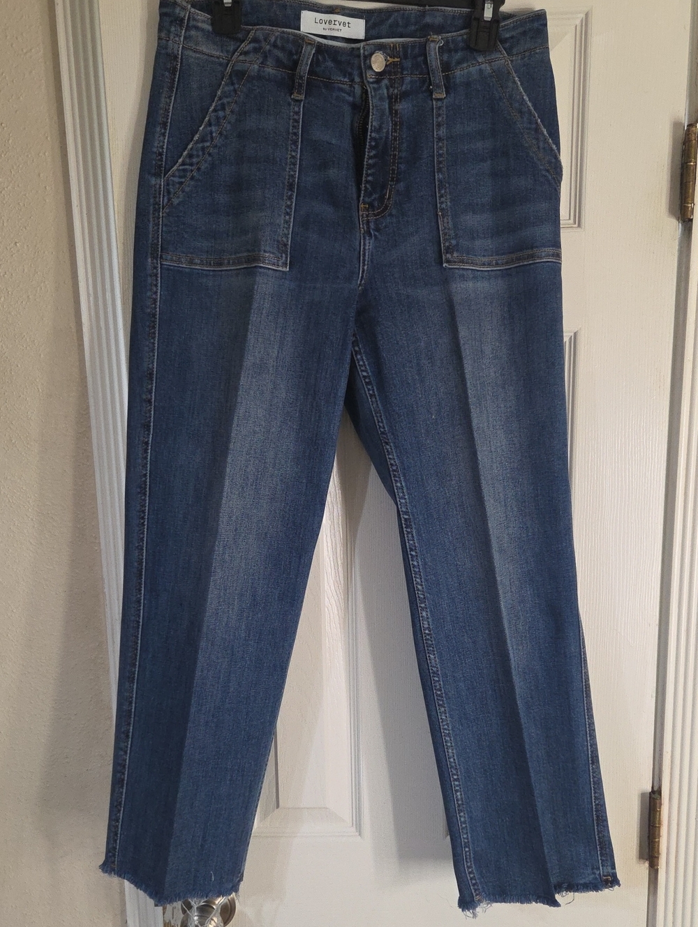 Lovervet High-Rise Straight Leg Jeans - Dark Blue With Buttoned Flap Back Pocket